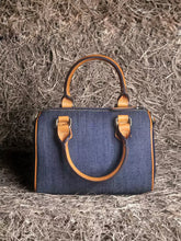 Denim Patchwork Leather Boston Bag – Women’s Small Genuine Leather Handbag